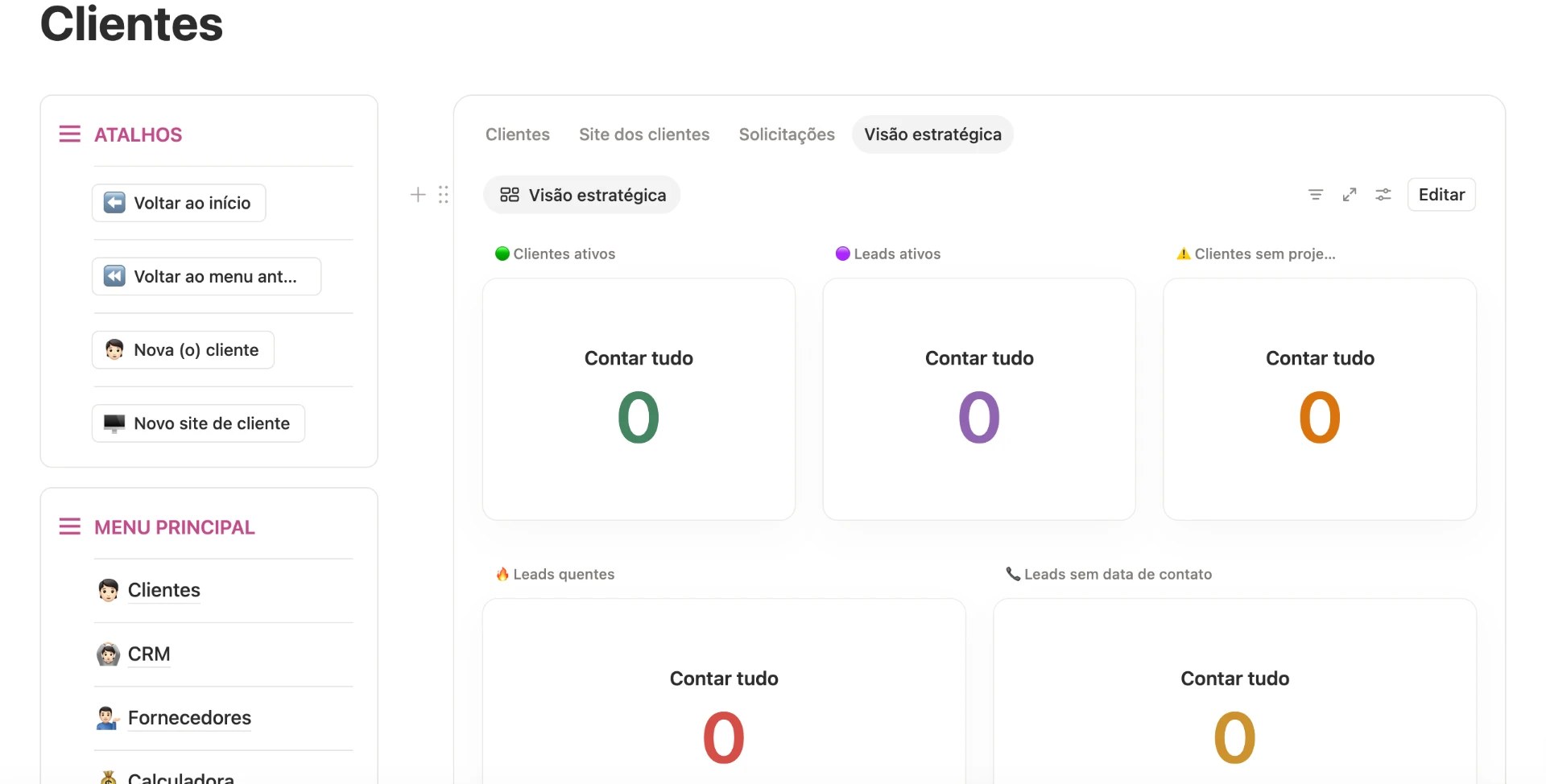 Tela do Muda — Gestão de clientes e CRM